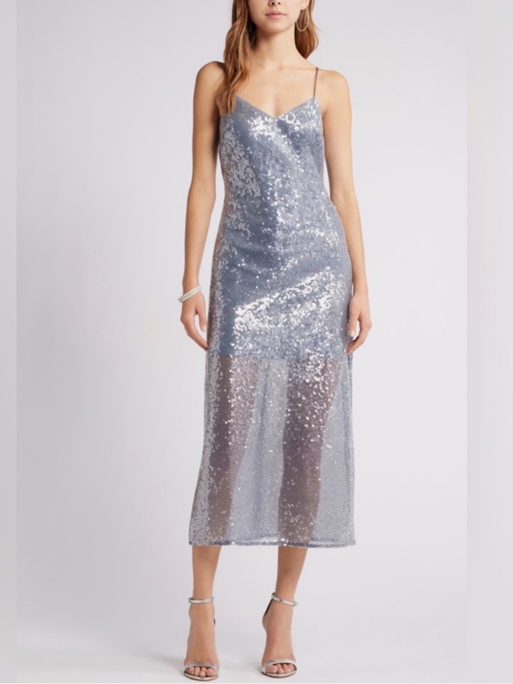 Open Edit Metallic Folkstone Sequin Sleeveless Slip Dress Small